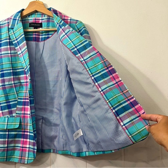 Talbots 6 Linen Blend Blazer Jacket Plaid Classic Feminine Preppy Old Money - Picture 6 of 12